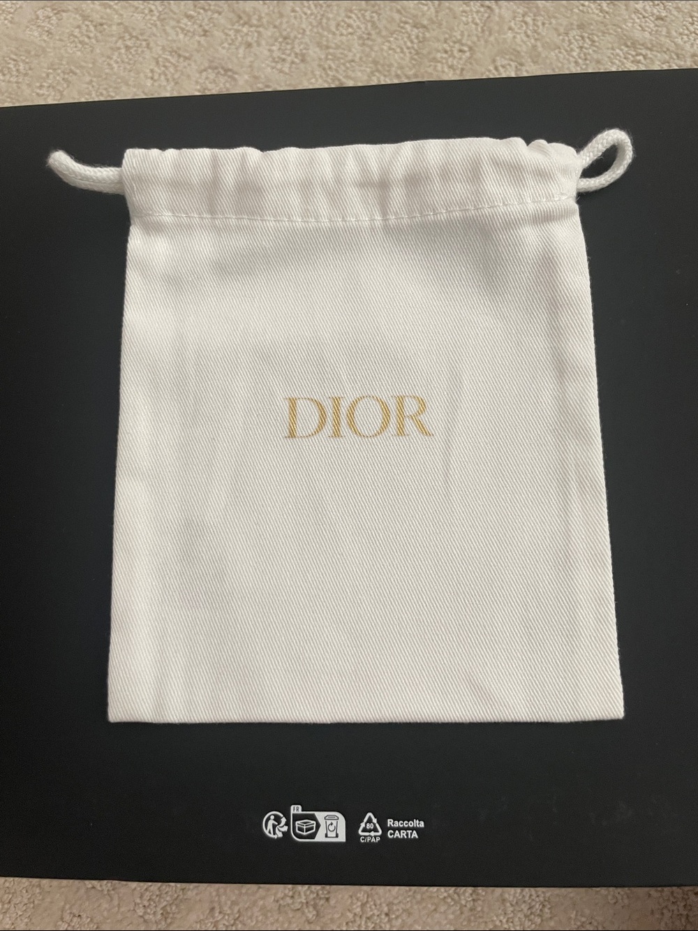 Dior White Canvas Drawstring Pouch Duo with Gold Logo